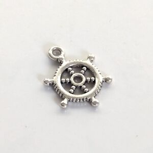 Vintage Silver Tone Ships Wheel Nautical Helm Pirate Summer Bracelet Charm